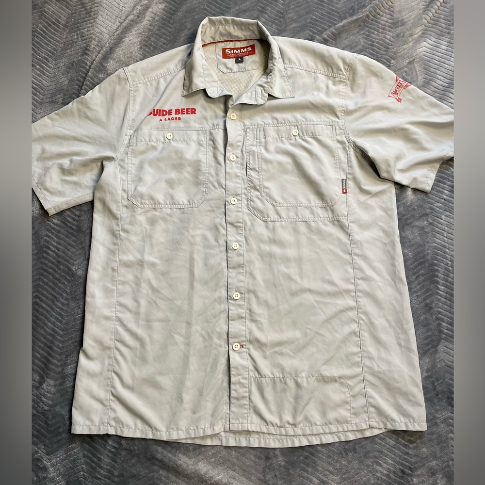 Mens Simms Fishing Vented Outdoor‎ Shirt Brewery Guide Beer Gray Large
